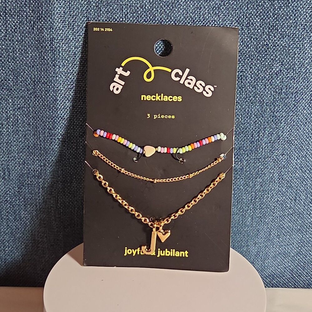 Target Art Class Initial J Necklace Set 3Pk Gold Tone Beaded - Picture 12 of 16